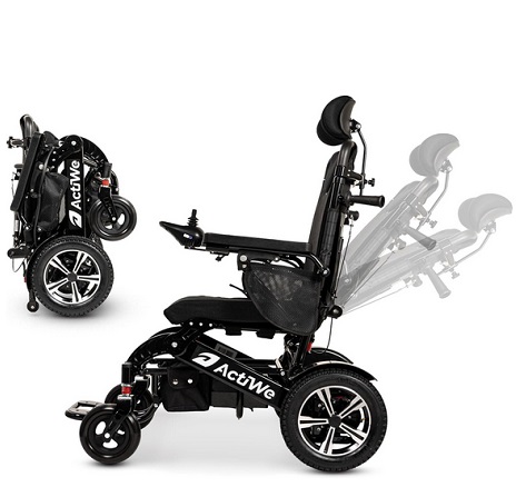 ActiWE WX9000 Electric Wheelchairs for Adults Reclining Foldable Electric Wheelchair, All Terrain Motorized Wheelchair for Adults Portable Folding Power Wheel Chair - Silla de Ruedas Electrica (Black)