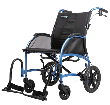 STRONGBACK MOBILITY Excursion 12S+AB Lightweight Folding Wheelchair for Adults and Seniors - Transport Chair with Built-in Adjustable Lumbar Support; 16\