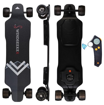 Windseeker G5 Electric Skateboard, Electric Longboard with Light for Adults, with LCD Remote ControL, 1650W Dual Motor, 27 MPH & 18 Miles Range, 7+2+2 Maple and Fiber Glass Up to 330 lbs