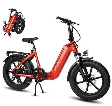 SDU E-Flow 750W Peak 1000W Folding Ebike - Radio Orange, Young Electric Bike 48V/20Ah Hidden Removable Battery, Up to 90 Miles 28 Mph, 20\'\'x4.0\'\' Fat Tire Commute Moutain Fast Cargo E-Bike for Adults