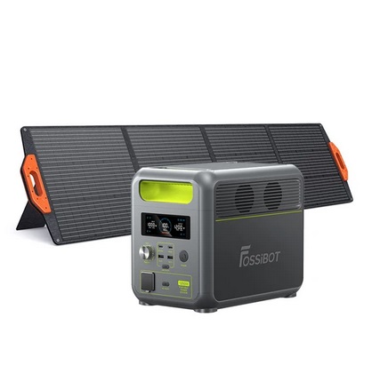 FOSSiBOT F1200 Portable Power Station + FOSSiBOT SP200 Foldable Solar Panel, 1024Wh Capacity, 1200W Rated Power, 3 LED Light Modes, 7 Output Ports, BMS Protection, <10ms Switchover, 5 Gears Input Regulator, EV-Grade LiFePO4 Battery, 4000+ Cycle Times