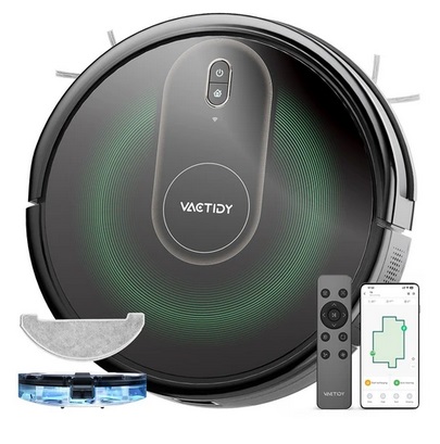 Vactidy T8 Robot Vacuum Cleaner, 2 in 1 Mopping Vacuum, 3000Pa Suction, 250ml Dust Bin, Carpet Detection, App/Voice Control, Up to 100 Mins Runtime