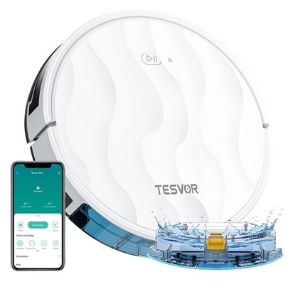 Tesvor M2 Robot Vacuum Cleaner with Mop Function, 6000Pa Suction, Gyroscope Navigation, 600ml Dustbin, 150Mins Runtime, 120sqm Max Vacuuming Area, App Control / Remote Control - White