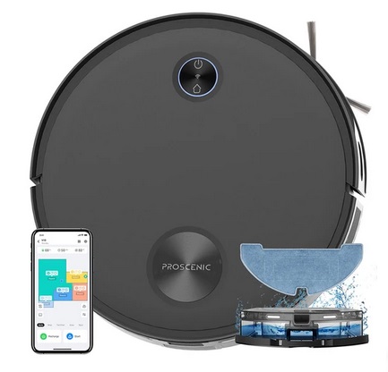 Proscenic V10 Robot Vacuum Cleaner 3 In 1 Vacuuming Sweeping and Mopping 3000pa Vibrating Mopping System LDS Navigation 240ml Dust Bin 2600mAh Battery 120Mins Runtime Smart APP & Alexa Control - Black