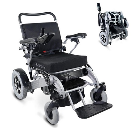 Mobiclinic Troya Plus Lightweight Foldable Electric Wheelchair, Aluminum, 34 km Range, 24V 10Ah Battery,