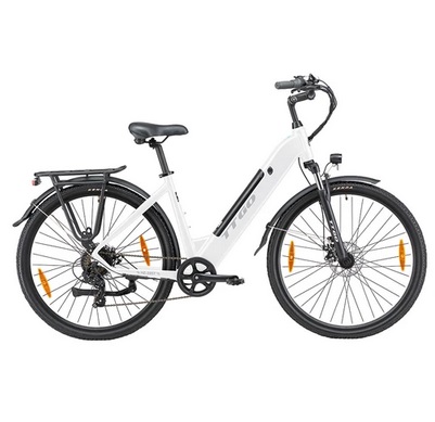 TTGO HZ-28ST Electric Bike, 250W Motor, 36V 20Ah Battery, 700C*45C Tire, 25km/h Max Speed, 100km Max Range, Disc Brake, Shimano 7 Speed, LCD Display - White