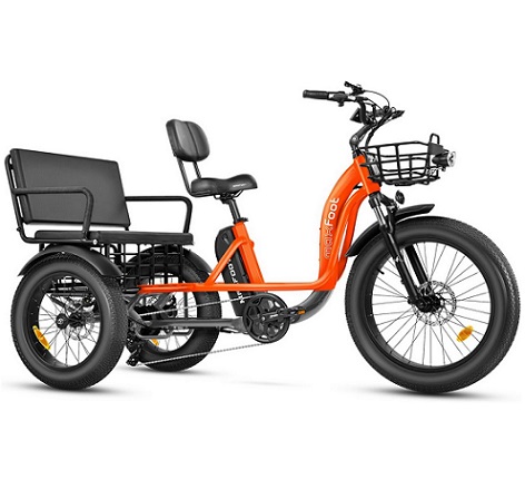 MAXFOOT MF33 2-Seater Electric Tricycle for Adults, 136km, 750W Rear Drive Motor Electric Trike with Rear Differential, Suspension, Parking Brake System, Fat Tire, 48V 20Ah UL Certified Battery