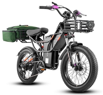 eAhora Cupid 1000W Electric Cargo Bike, 48V 30Ah Electric Bike with Three Baskets, 48Km/h Hydraulic Full Suspension Hunting Ebikes, 177Km Long Range Ebike, for Camping, Hunting, Shopping