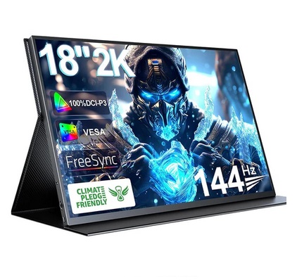 UPERFECT K118 18\'\' Portable Gaming Monitor, 144Hz Refresh Rate, 2560x1600 IPS Screen, 1000:1 Contrast Ratio, FreeSync, HDR, 100% DCI-P3, Built-in Speaker, 9ms Response Time, Low Blue Light, VESA Mountable, 1*Mini HDMI,1*Type-C, 1*Audio Jack