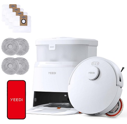 Yeedi M12 Ultra Plus Robot Vacuum and Mop, Upgrade 11800Pa Strong Suction, ZeroTangle Technology, TruEdge Deep Mopping, Auto Mop Washing/Drying, Auto-Lift Mopping, Mini Omni Station, White