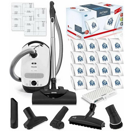 Miele Classic C1 Cat and Dog Canister HEPA Vacuum Cleaner with SEB228 Powerhead Bundle - Includes Performance Pack 16 Type GN AirClean Genuine FilterBags + Genuine HEPA Filter