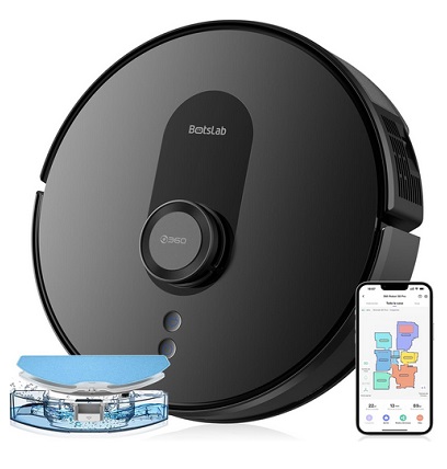 +360 S8 Pro aspirador y trapeador robot, Batería de 5,000 mAh, Mapeo LiDAR, Gestión de mapas de múltiples pisos, 150 minutos de autonomía, Ideal para cabello de mascotas, Compatible con Alexa y Google