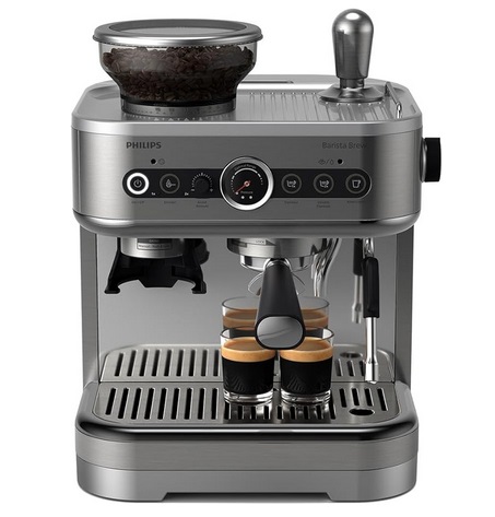 PHILIPS Barista Brew Semi Automatic Espresso Machine - Single & Double Espresso + Americano Button, 250g Bean Container, Intuitive Guidance, Calibrated Tamping, Metal Silver (PSA3218/01)