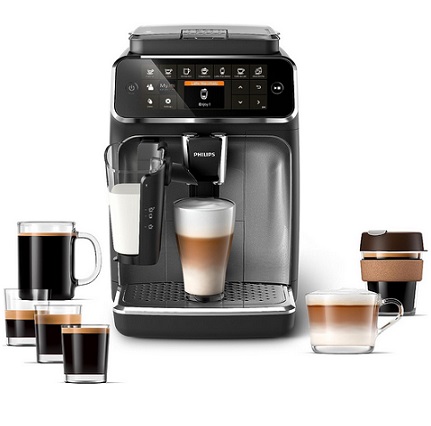 PHILIPS 4300 Series Fully Automatic Espresso Machine - LatteGo Milk Frother, 8 Coffee Varieties, Intuitive Touch Display, Black, (EP4347/94)