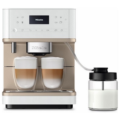 Miele CM 6360 MilkPerfection Automatic Coffee Machine OneTouch for Two, AromaticSystem, 8 individual profiles, DoubleShot, WiFi-compatible, LED lighting, in Lotus White CleanSteel Metallic