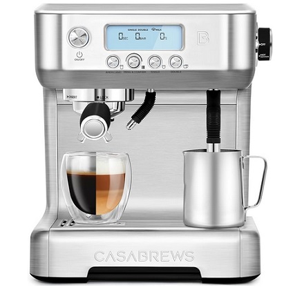 CASABREWS Espresso Machine with Automatic Milk Frother, 20 Bar Espresso Maker with Dual Boiler and LCD Display, Barista Cappuccino Latte Maker with Separate Hot Water System for Americano, Silver