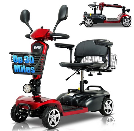 MIHAYO Mirage S1 4-Wheel Electric Mobility Scooters for Adults Lightweight,Motorized Powered Mobility Scooter for Seniors Travel,with Swivel Seat,30 Miles Long Range Red