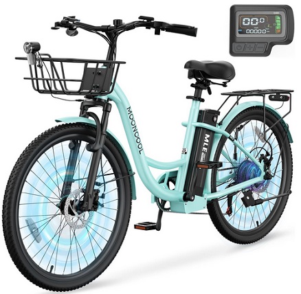 MOONCOOL Electric Bike for Adults, 700W Peak Power 7 Speed Step Through Electric Cruiser Bike, 40 Miles Electric Bicycle with 36V 10.4Ah Battery, Aluminum Frame City Commuter E Bikes for Women, Men