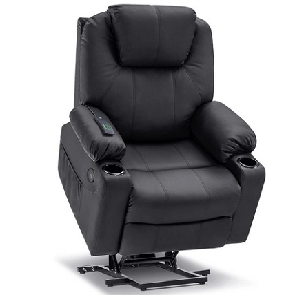 MCombo Electric Power Lift Recliner Chair Sofa with Massage and Heat for Elderly, 3 Positions, 2 Side Pockets, and Cup Holders, USB Ports, Faux Leather 7040 (Black, Medium)