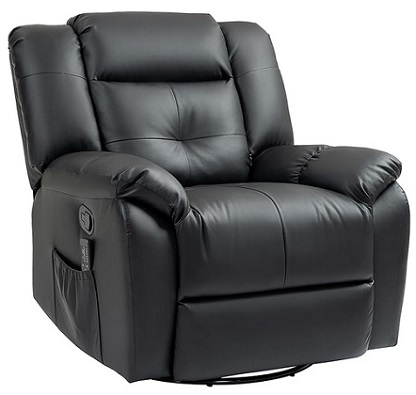 HOMCOM 8-Point Vibration Massage Recliner Chair for Living Room, PU Leather Manual Reclining Chair, Swivel Recliner with Remote Control, Rocking Function, Black