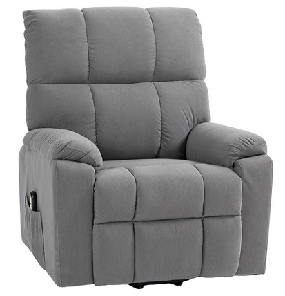 HOMCOM Upholstered Power Lift Recliner Chair, Fabric Electric Reclining Chair for Seniors with Side Pockets, Remote Control, Quick Assembly, Grey