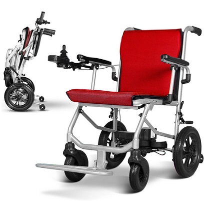 Ephesus L3 Ultra Lightweight (30 lbs) Electric Wheelchair for Adults and Elderly (Red)