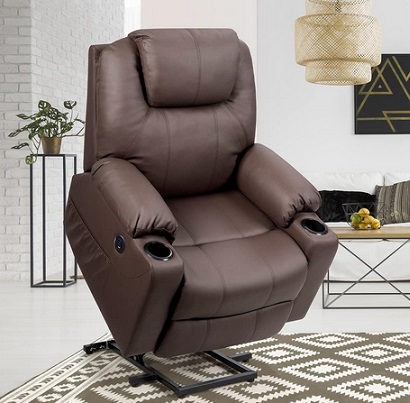 POWERSTONE Power Lift Recliner Chair for Elderly with 8 Positions Massage & Heating Electric Lift Chair Ergonomic Lounge Chair Sofa with 2 Cup Holders Side Pockets USB Ports Remote Control Brown