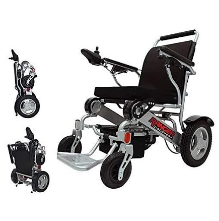 Porto Mobility Ranger Discovery Lightweight Foldable Weatherproof Exclusive Electric Wheelchair, Portable, Brushless Powerful Motors, Dual Battery, All Terrain (Silver, Standard)