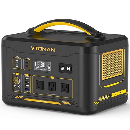 VTOMAN Jump 1800 Portable Power Station 1800W (Peak 3600W), 1548Wh Expandable LiFePO4 Battery Generator with 100W USB-C, 18W USB-C, 12V DC, Jumpstarter, for Power Outages Backup & Outdoor Camping