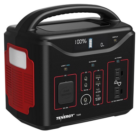 Tenergy T600 Portable Power Station, 600Wh Battery, 3x 500W (Peak 1000W) AC Outlets, USB type C PD 100W, Solar Ready Mobile Power for Outdoors Camping Vans, RV, Emergency Backup