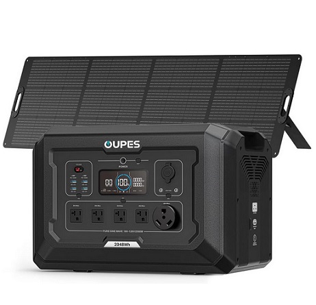 OUPES Mega 2 2500W Solar Generator with 240W Panel Included, 2048Wh Portable Power Station Solar Battery Station Made for Emergency, Home Backup, Outdoor Camping RV/Van