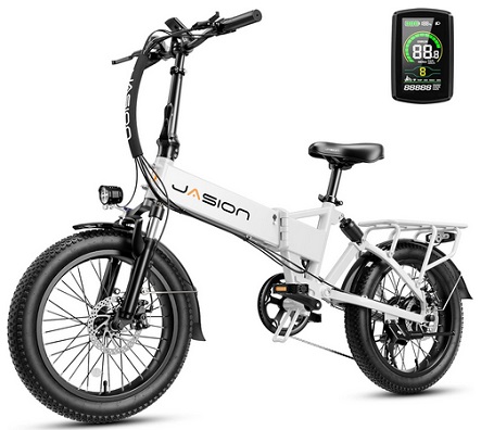 Jasion EB7 2.0 Adult Electric Bicycles, 28MPH Folding Electric Bike with 1200W Peak Motor, 55Miles Commute Ebikes for Adults 480WH Battery, Shock Absorber, Disc Brake, 20\