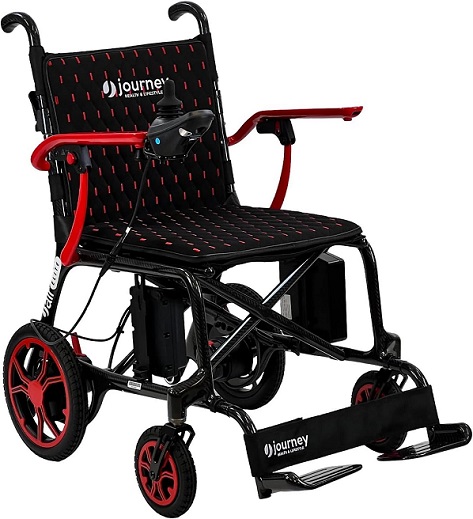 Journey Air Elite Electric Power Chair for Adults – Our Lightest Foldable Power Chair for Seniors, Weighs Only 26 lbs – Quick Charge with up to 9.3 Mile Range – TSA Approved – Red