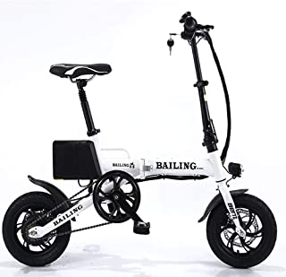 BAILING Unisex Electric Bike 36V 250W Lithium Battery Ebike 14 inch Folding Bike Hybrid with Disc Brakes for Commuter City,White