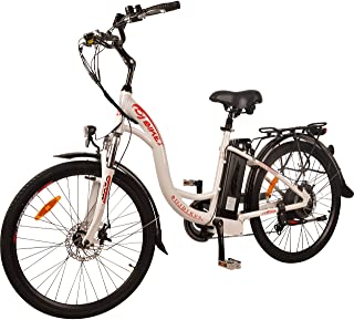 DJ City Bike 750W 48V 13Ah Step-Thru Power Electric Bicycle, Pearl White, LED Bike Light, Fork Suspension and Shimano Gear