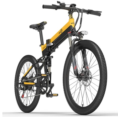BEZIOR X500 Pro Folding Electric Bicycle 48V 10.4Ah Battery 500W Motor 26 inch Tire Aluminum Alloy Frame Shimano 7-speed Shift Max Speed 30km/h 100KM Power-assisted mileage Range LCD Display IP54 waterproof Ebike - Black Yellow