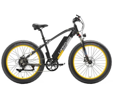 LANKELEISI XC4000 Electric Bike 26*4.0 Inch Fat Tires 1000W Motor 40Km/h Max Speed 48V 17.5Ah Battery Shimano 7 Speed 120Km Range 200Kg Max Load - Yellow