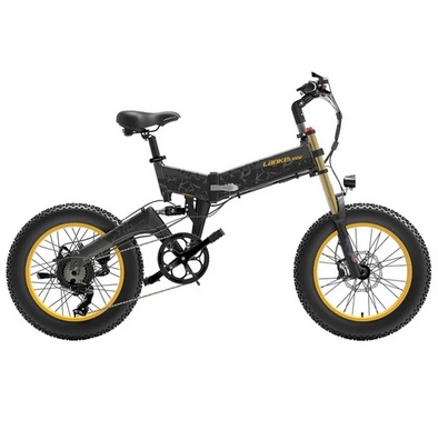 LANKELEISI X3000 Plus Folding Electric Mountain Bike Big Fork 20*4.0 Inch Fat Tires 48V 1000W Motor 17.5Ah Battery 43Km/h Max Speed Shimano 7-Speed Gear IP54 Waterproof - Black & Grey