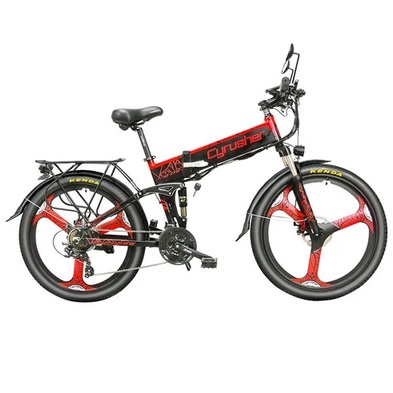 Cyrusher XF770 Folding Electric Bike 500W 48V 10 Ah Hidden Battery 7 Speed Mountain E-bike - Red