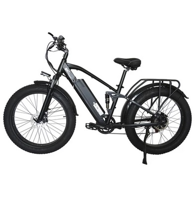 CMACEWHEEL TP26 Full Suspension Electric Mountain Bike, 26*4.0 Inch Fat Tire 48V 750W Brushless Motor 17Ah Li-battery 45Km/h Max Speed Shimano 7 Speed Transmission Black