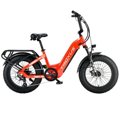 Troxus Lynx Electric Bike 20*4.0 Inch Fat Tire 750W Bafang Brushless Motor 45Km/h Speed 48V 20Ah Samsung Battery Up to 62 Miles Range Shimano 8 Speed - Red