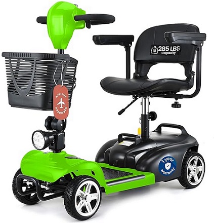 DECOMIL Portable Mobility Scooter for Seniors, Foldable Electric Powered Scooter. 300 LBS Capacity, Medical Travel Scooter for Adults, 4 Wheels, Lightweight(85 lbs) (Green)
