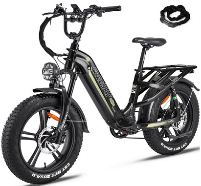 FREESKY Rocky Pro Electric Bike Peak 1200W Motor 48V 20Ah Samsung Cells Battery 35-90 Miles Step-Thru Ebike, 20*4.0 Fat Tires 28+MPH Dual Hydralic Brakes Full Suspension Electric Commuter Bicycle