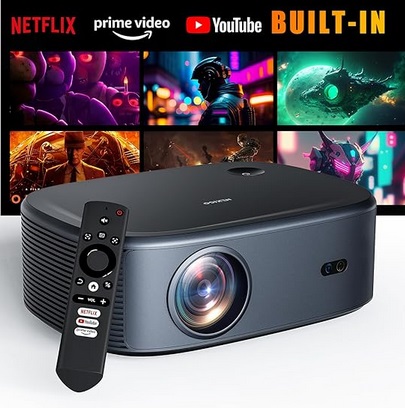 NexiGo PJ30 Ultra Outdoor Netflix Projector, Officially-Licensed, Netflix/YouTube/Prime Video, 800 ANSI Lumens, Auto Focus/Keystone, Native 1080P, 4K Supported, Dolby Audio, Compatible w/TV Stick, iOS, Android