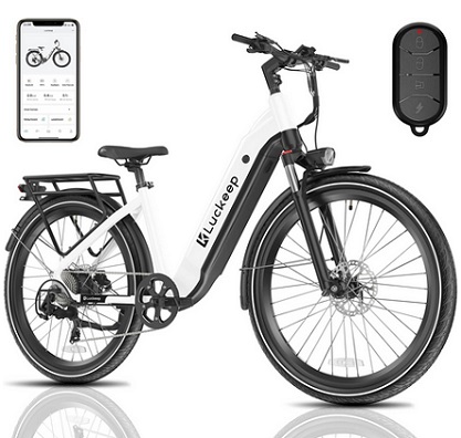 Luckeep X2 Step-Thru Electric Bike 27.5\'\' Tire 1300W Peak Motor 48V 20AH SAMSUNG Battery 32MPH 80Miles Range Ebike with Torque Sensor, APP Control, Anti-Theft Alarm, Dual Hydraulic Brake Electric Bicycle