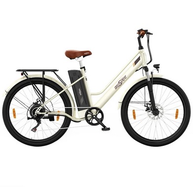 ONESPORT OT18-3 City Electric Bike, 250W Motor, 26*2.35 inch Tires, 36V 14.4Ah Battery, 100km Max Range, 25km/h Max Speed, Shimano 7-Speed, Front & Rear Disc Brake - White