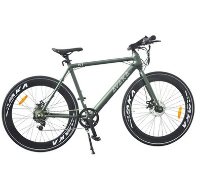 AVAKA R1 Electric Bike 700C*32C inch Wheels 250W Brushless Motor 25Km/h Max Speed 36V 9Ah Battery Shimano 7-Speed Transmission IP65 Waterproof Double Mechanical Disc Brake LCD Display - Matte Army Green