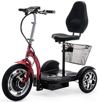 VELECO ZT16 3-wheeled Foldable Mobility Scooter - 750W 48V - Easy to manouver - Big Wheels - Removable Shopping Basket - Small Turning Circle - RED