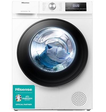 Hisense 3 Series DHQA902U 60cm Freestanding 9 KG Heatpump Front Load Tumble Dryer - 15 Programmes - Auto dry- Steam Refresh - Allergy Care - White [Energy Class A++]