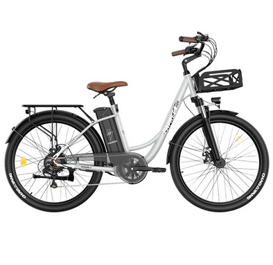 Fafrees F26 Lasting Electric Bike, 250W Motor, 36V 20.3Ah Battery, 26*1.95\'\' Tires, 25km/h Max Speed, 140km Range, SHIMANO 7 Speed, Mechanical Disc Brakes, 2.3-inch LCD Display - Grey